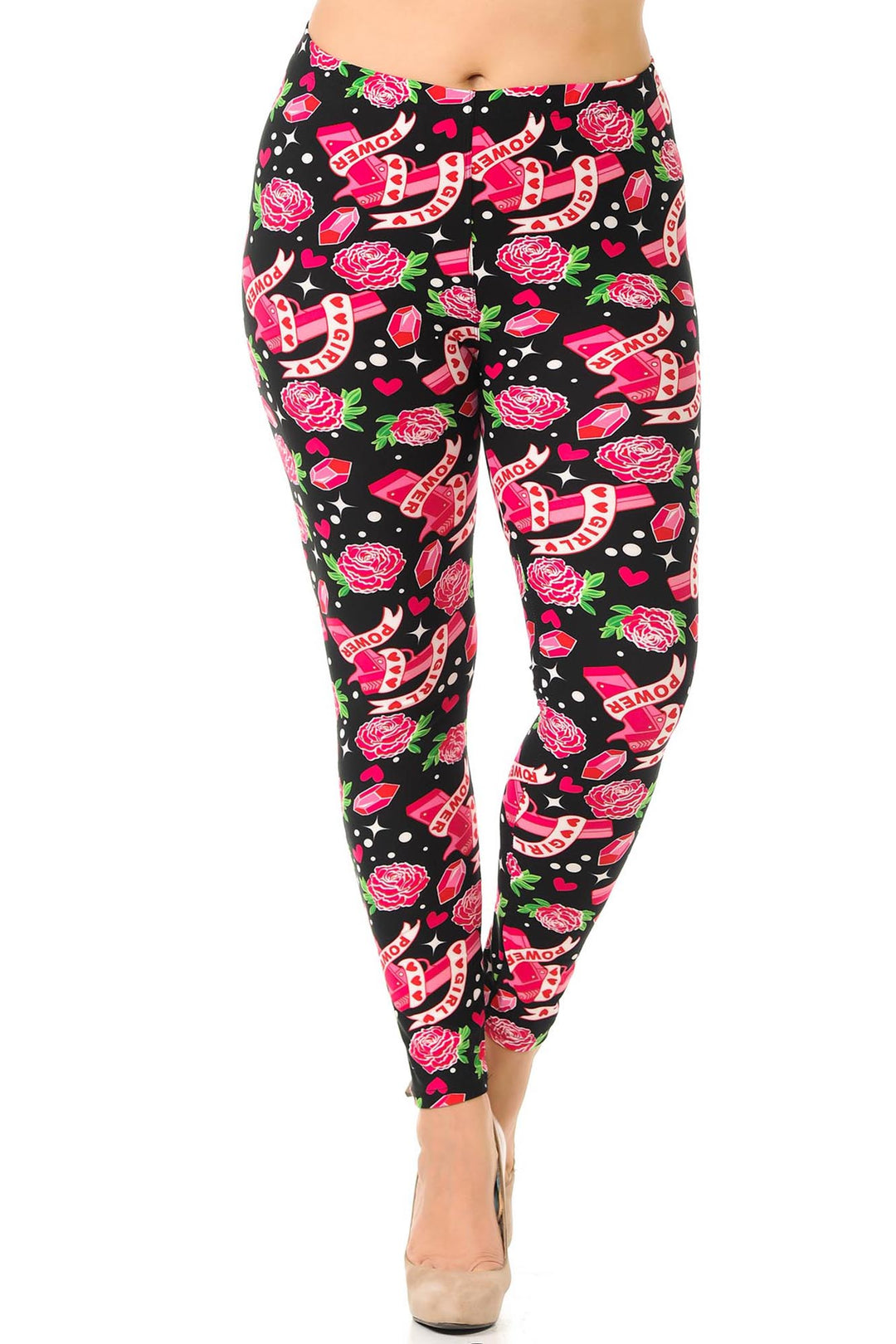 Buttery Soft Girl Power Plus Size Leggings (One Size Plus,Fuchsia)