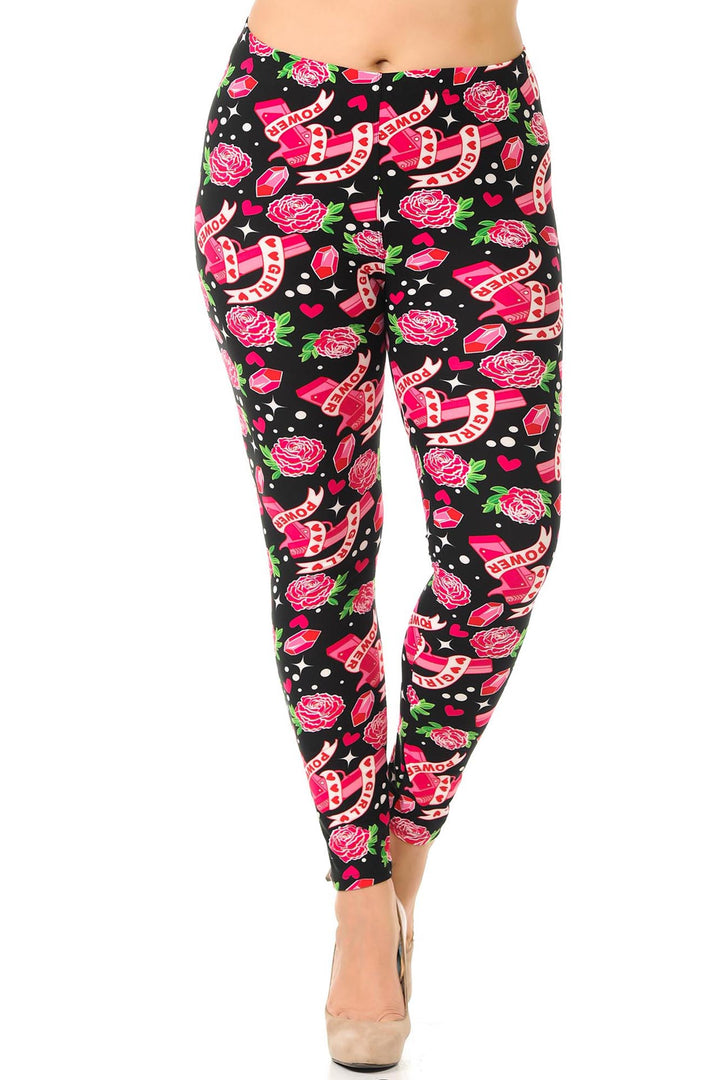 Buttery Soft Girl Power Plus Size Leggings (One Size Plus,Fuchsia)