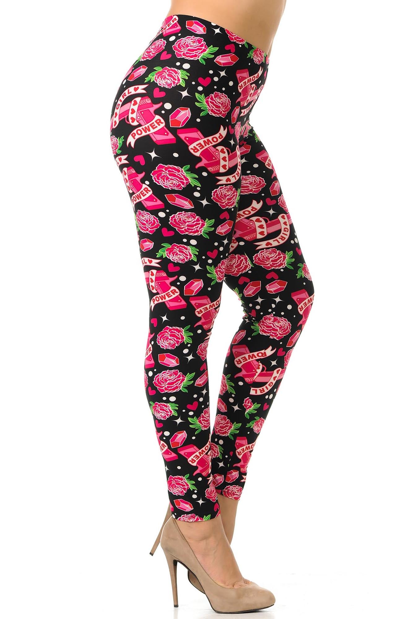 Buttery Soft Girl Power Plus Size Leggings (One Size Plus,Fuchsia)