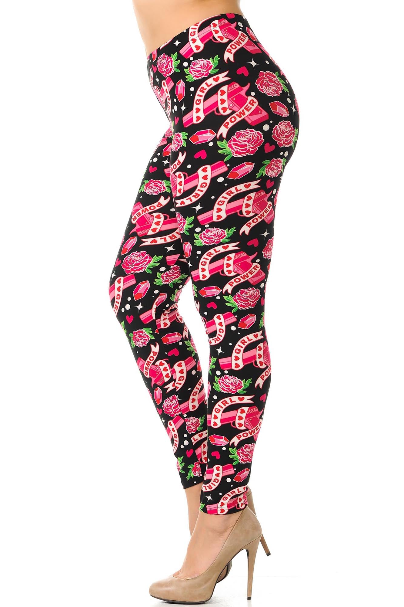 Buttery Soft Girl Power Plus Size Leggings (One Size Plus,Fuchsia)