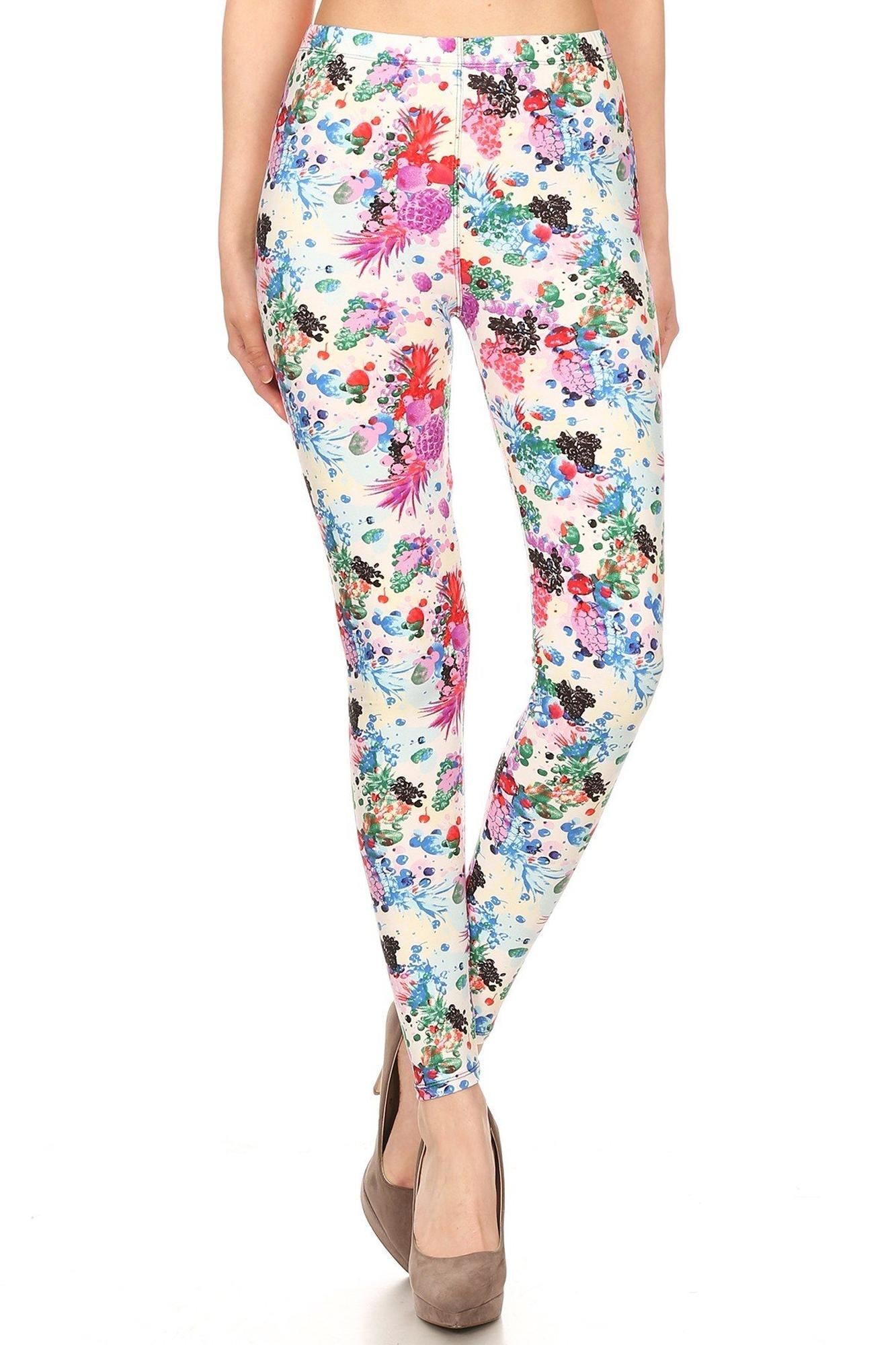 Buttery Soft Ivory Fruit Bunch Plus Size Leggings (One Size Plus,Ivory)