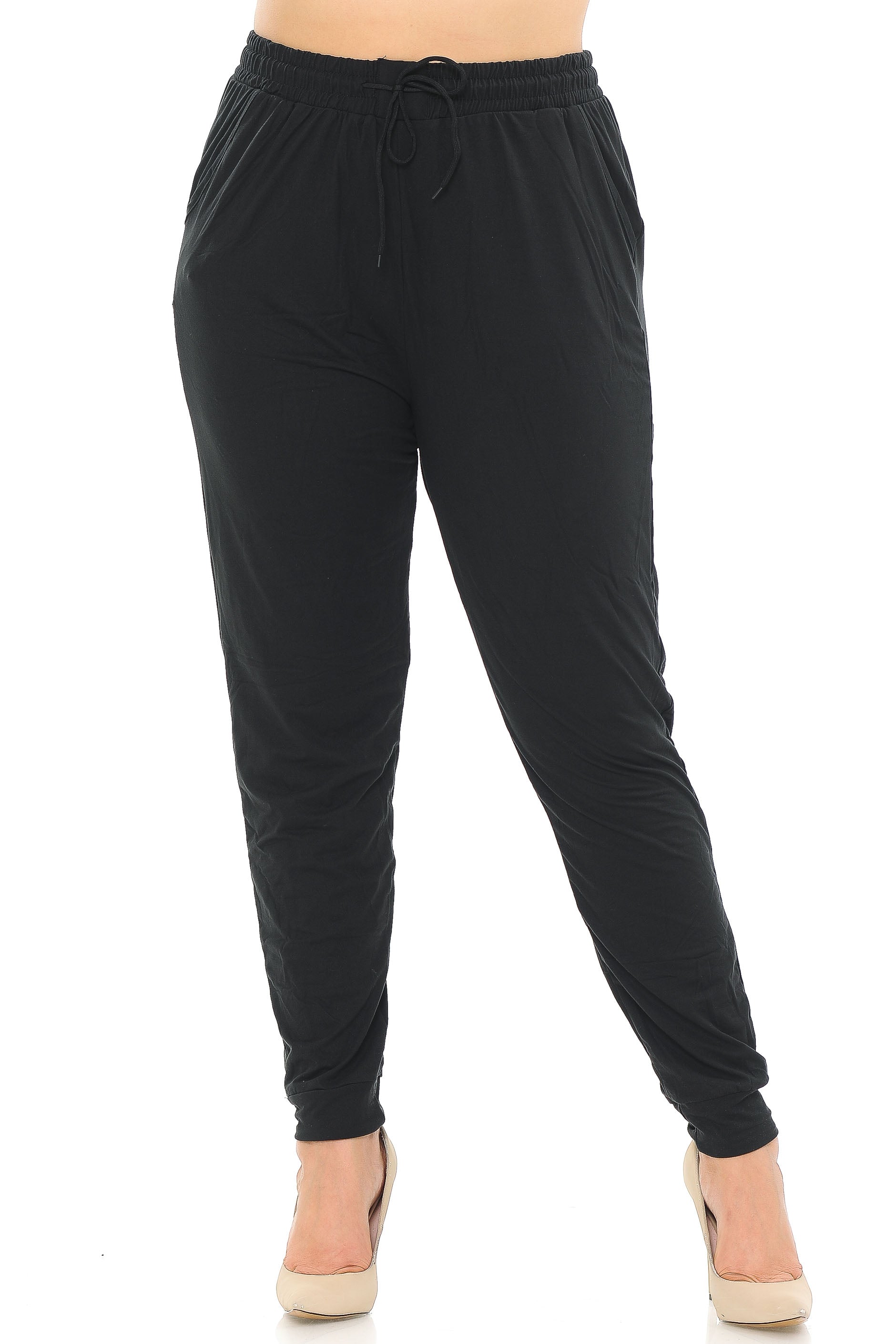 Buttery Smooth Basic Black Solid Joggers - Plus Size - 1XL 2XL 3XL - EEVEE