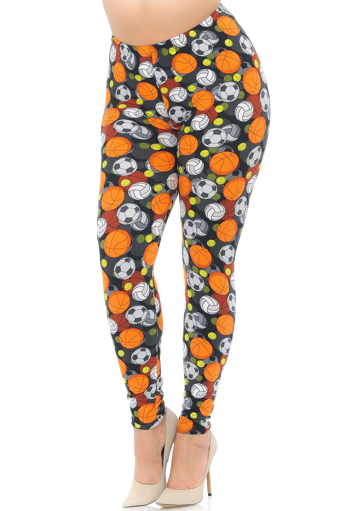 Buttery Soft Sports Ball Plus Size Leggings (One Size Plus,Orange)