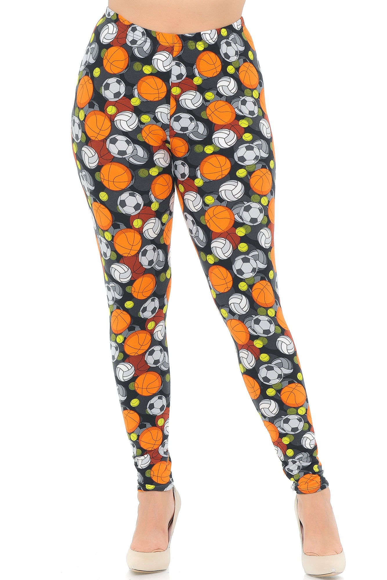 Buttery Soft Sports Ball Plus Size Leggings (One Size Plus,Orange)