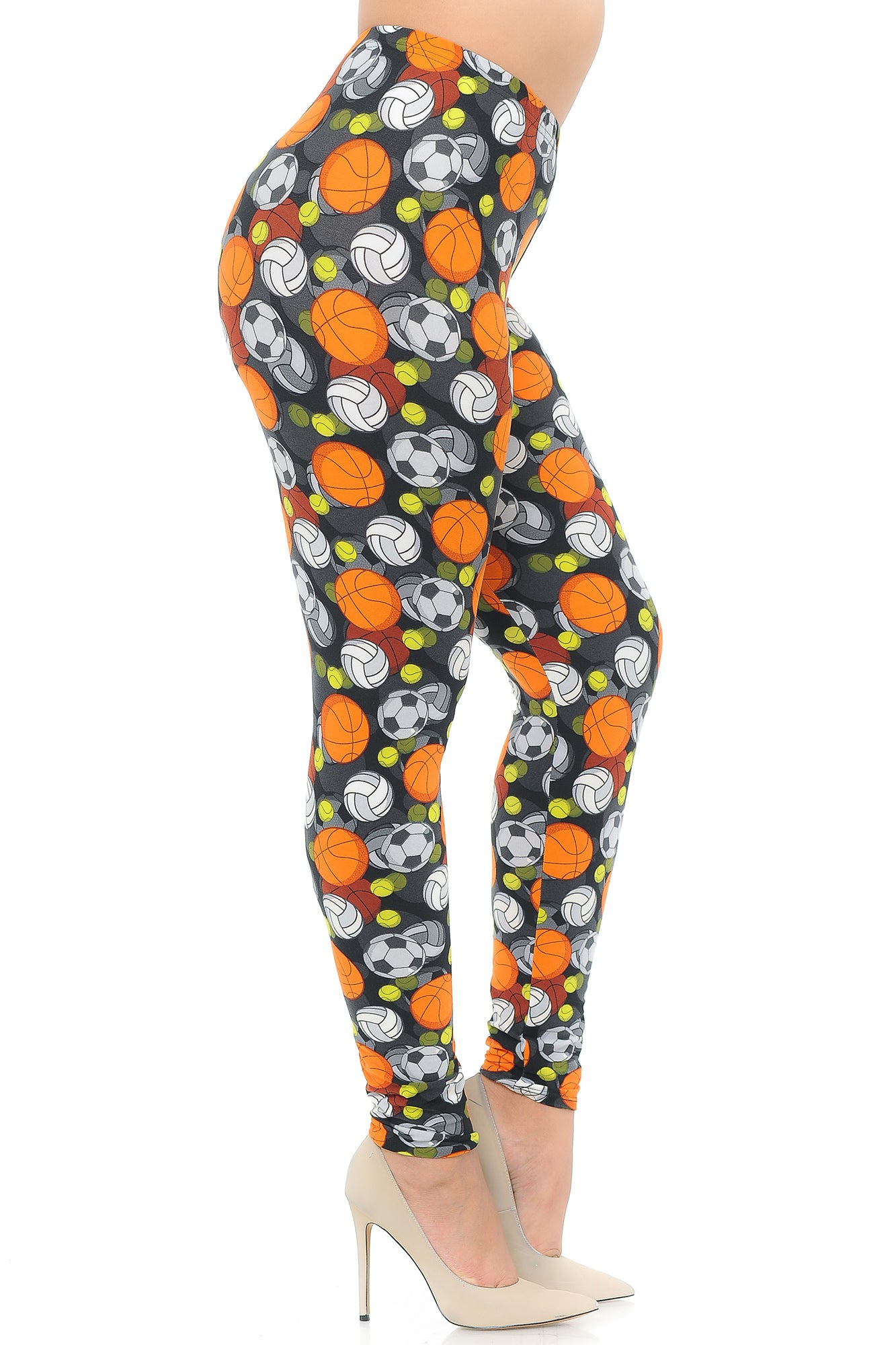 Buttery Soft Sports Ball Plus Size Leggings (One Size Plus,Orange)