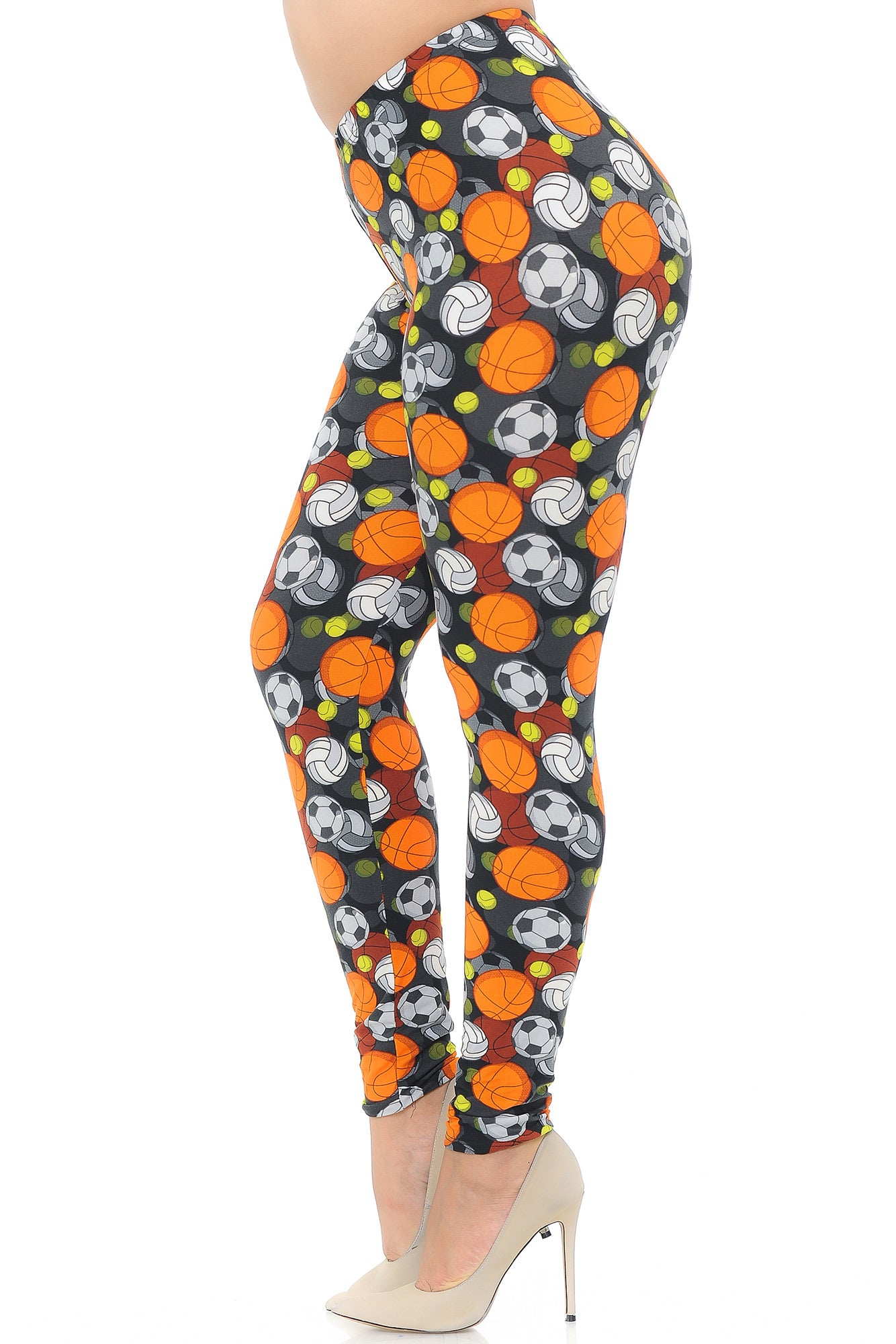 Buttery Soft Sports Ball Plus Size Leggings (One Size Plus,Orange)