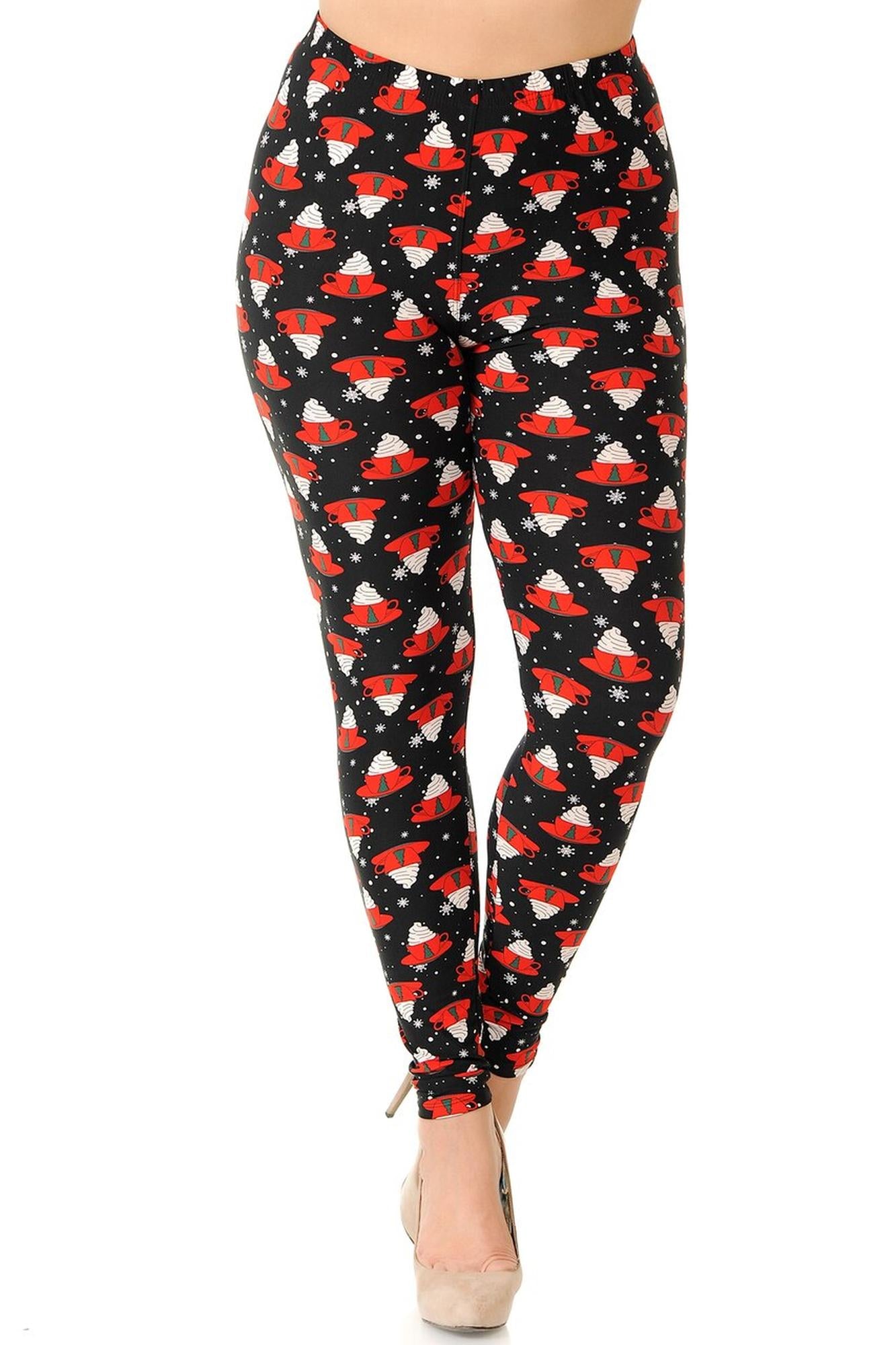 Buttery Soft Mocha Cappuccino Plus Size Christmas Leggings (One Size Plus,Black)