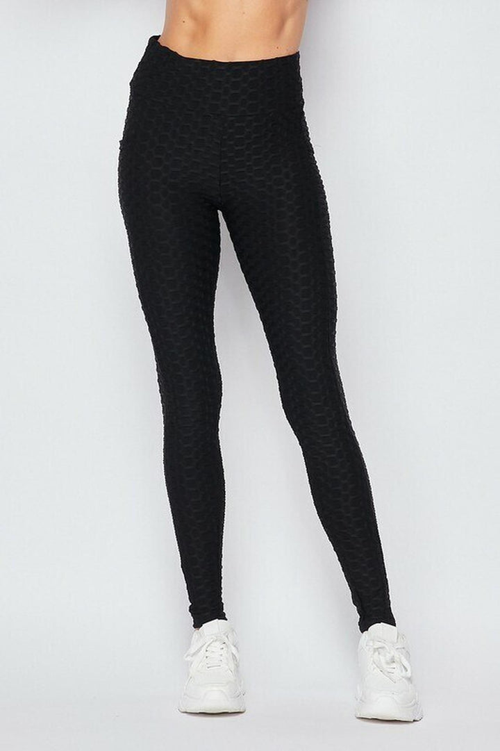 Scrunch Butt Textured High Waisted Leggings - Plus Size - 1XL 2XL 3XL with Pockets