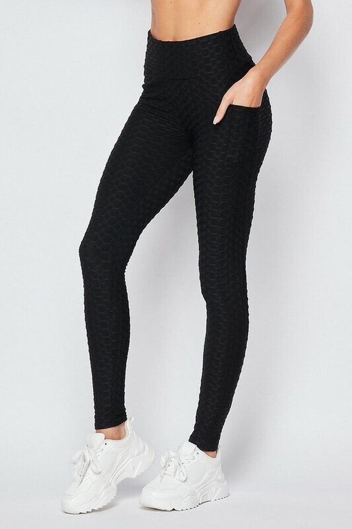 Scrunch Butt Textured High Waisted Leggings - Plus Size - 1XL 2XL 3XL with Pockets