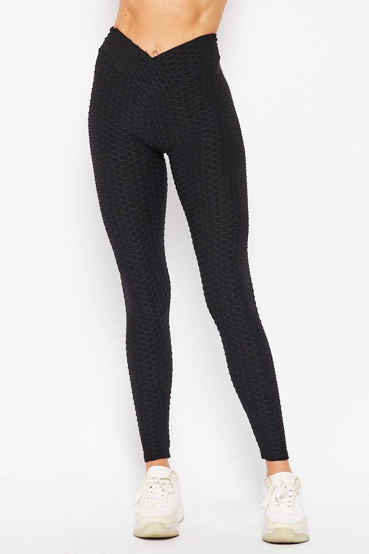 Scrunch Butt Textured V-Waist High Waisted Leggings - Plus Size - 1XL 2XL 3XL with Pockets