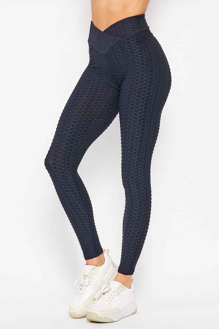 Scrunch Butt Textured V-Waist High Waisted Leggings - Plus Size - 1XL 2XL 3XL with Pockets