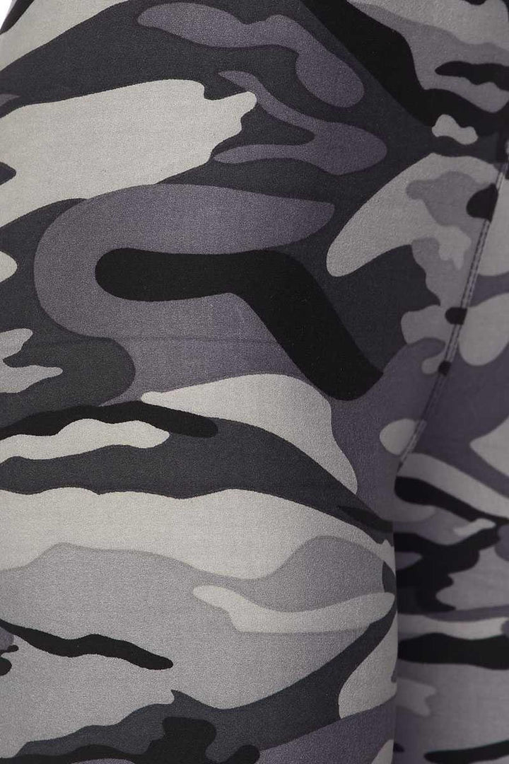 Buttery Soft Charcoal Camouflage Plus Size Biker Shorts - 3 Inch Waist Band (One Size Plus,Charcoal)