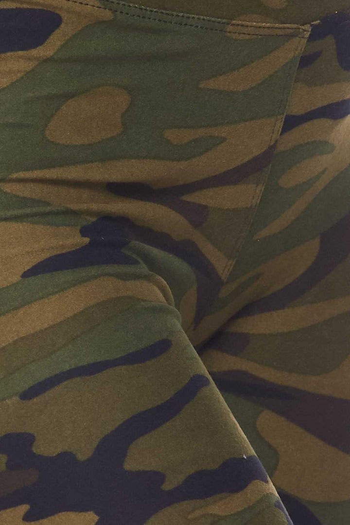 Buttery Soft Green Camouflage Plus Size Biker Shorts - 3 Inch Waist Band (One Size Plus,Olive)