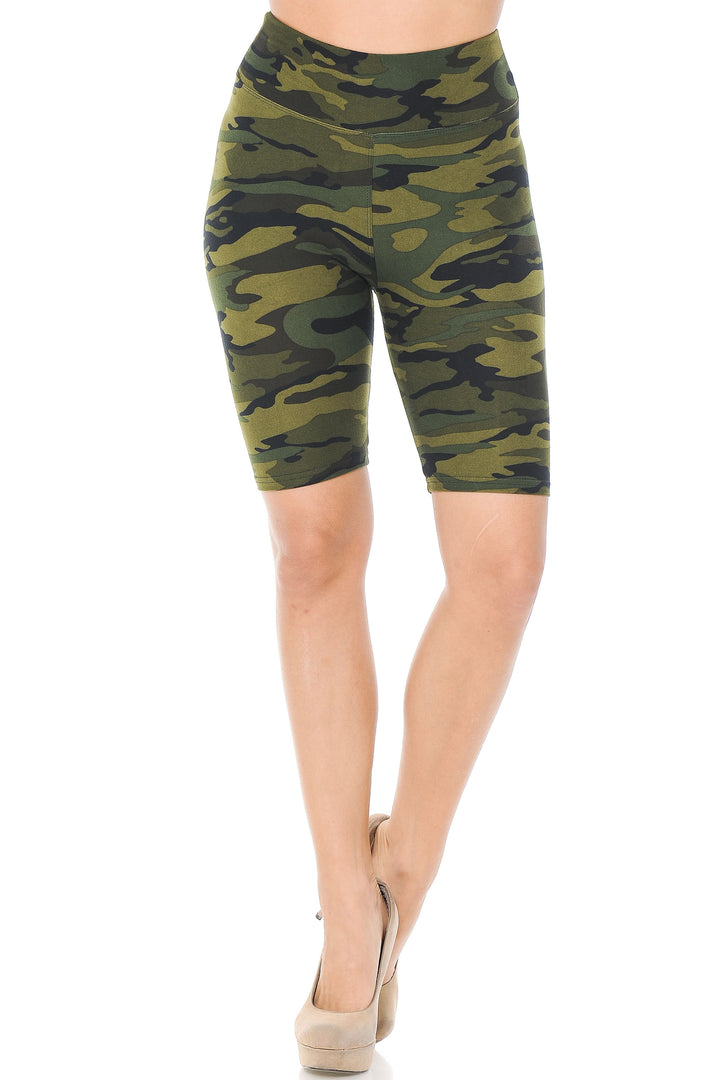 Buttery Soft Green Camouflage Plus Size Biker Shorts - 3 Inch Waist Band (One Size Plus,Olive)