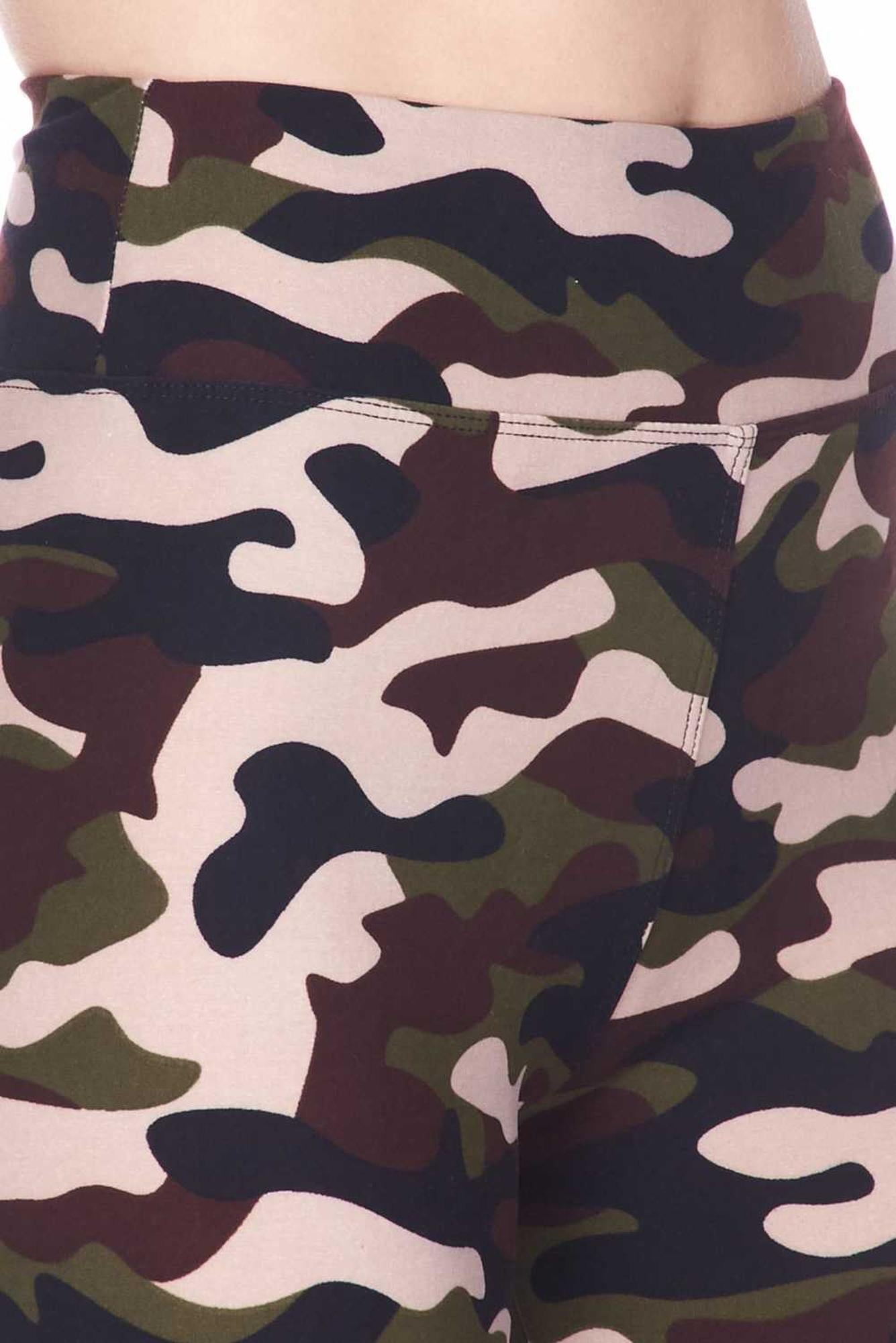 Buttery Soft Flirty Camouflage Biker Plus Size Shorts - 3 Inch Waist Band (One Size Plus,Brown)