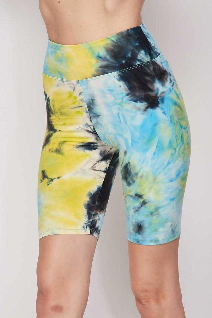 Tie Dye High Waisted Biker Shorts - Plus Size - 1XL 2XL 3XL - 3 Inch Waist