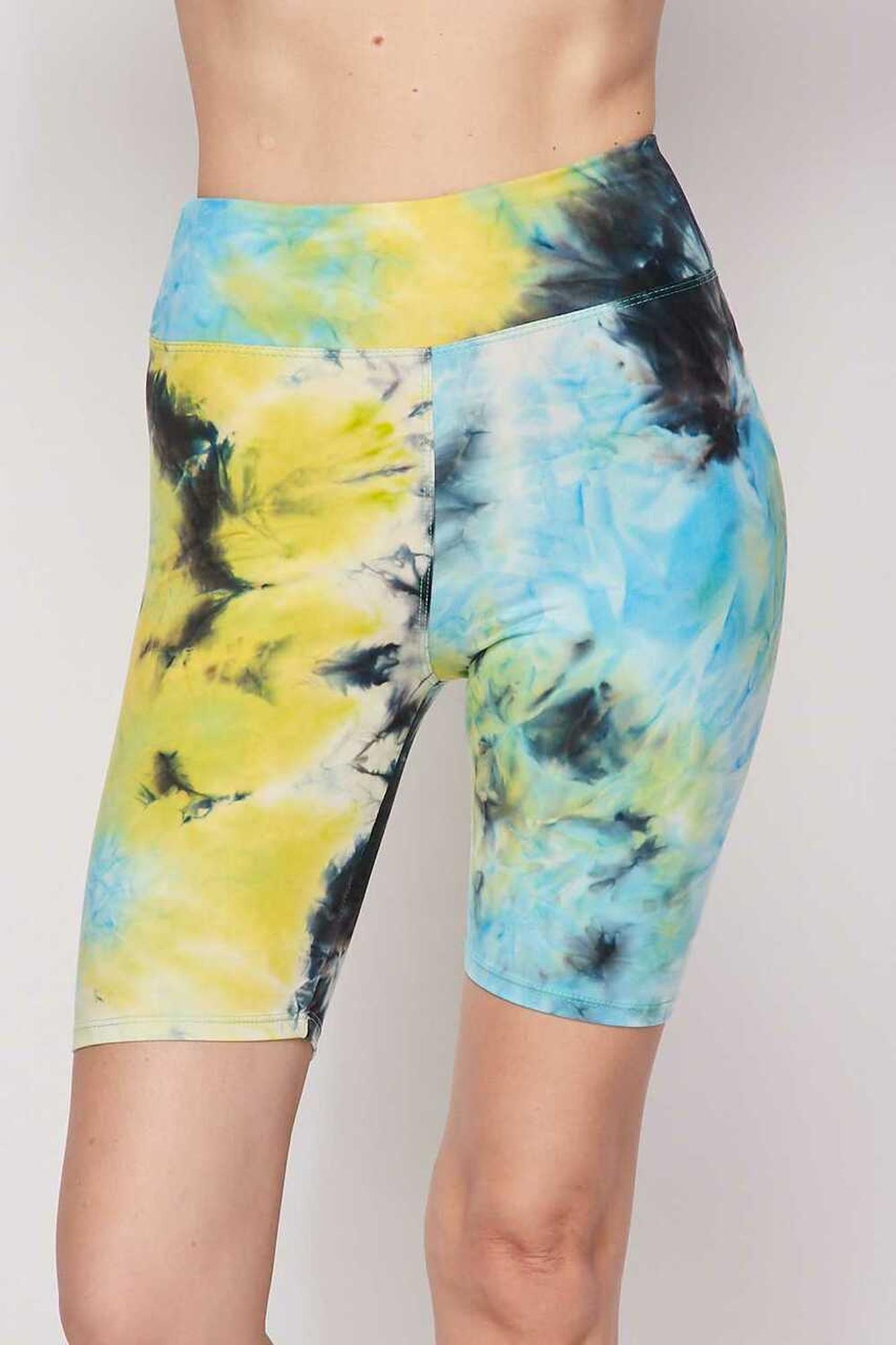 Tie Dye High Waisted Biker Shorts - Plus Size - 1XL 2XL 3XL - 3 Inch Waist