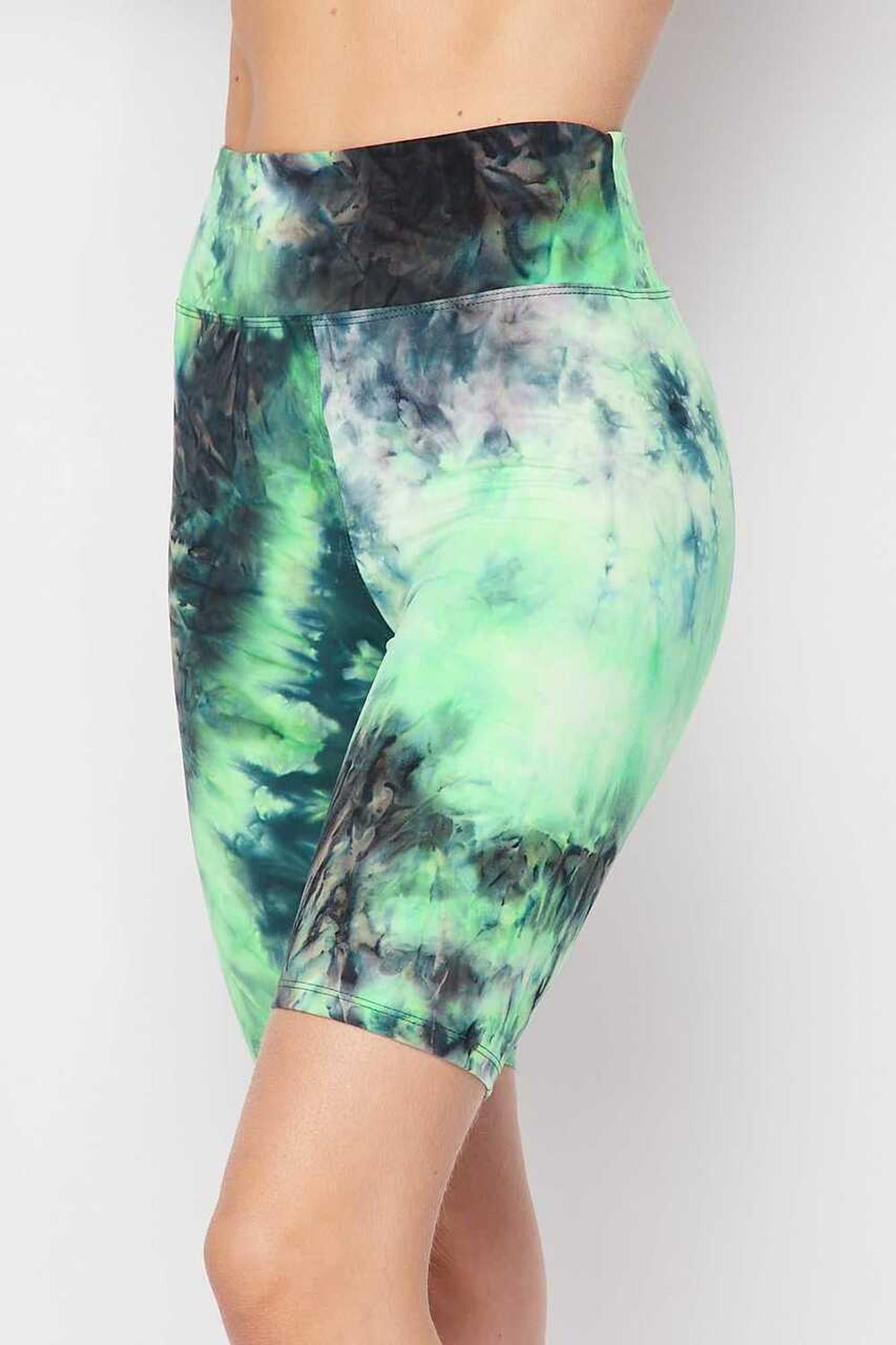 Tie Dye High Waisted Biker Shorts - Plus Size - 1XL 2XL 3XL - 3 Inch Waist