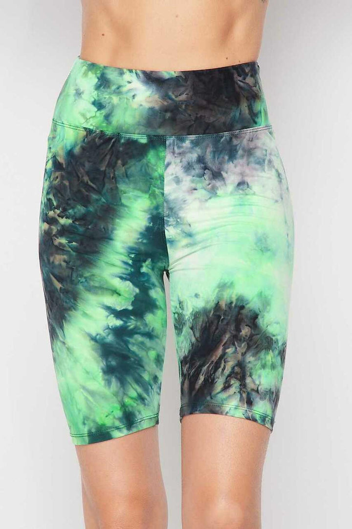 Tie Dye High Waisted Biker Shorts - Plus Size - 1XL 2XL 3XL - 3 Inch Waist