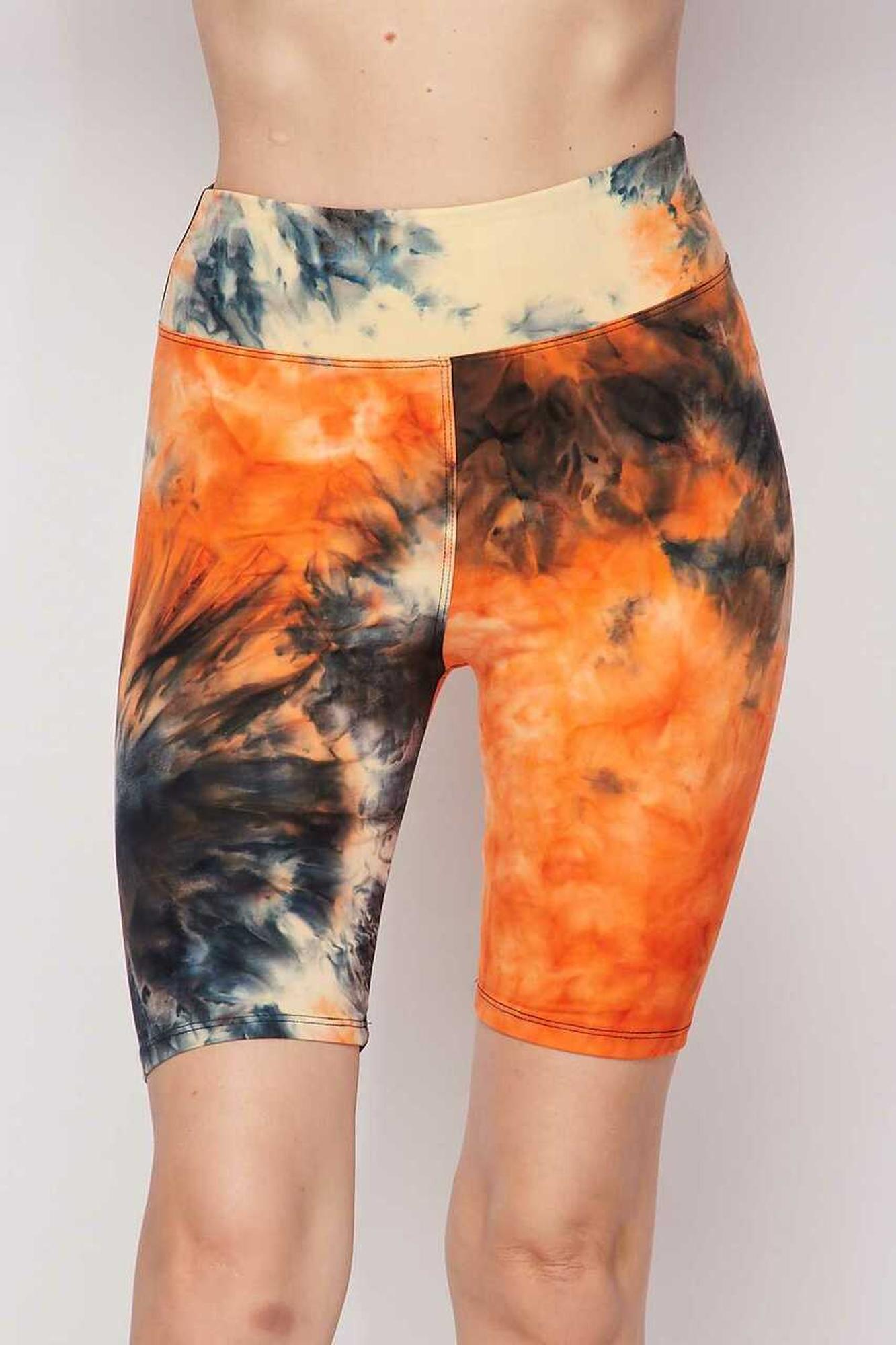Tie Dye High Waisted Biker Shorts - Plus Size - 1XL 2XL 3XL - 3 Inch Waist