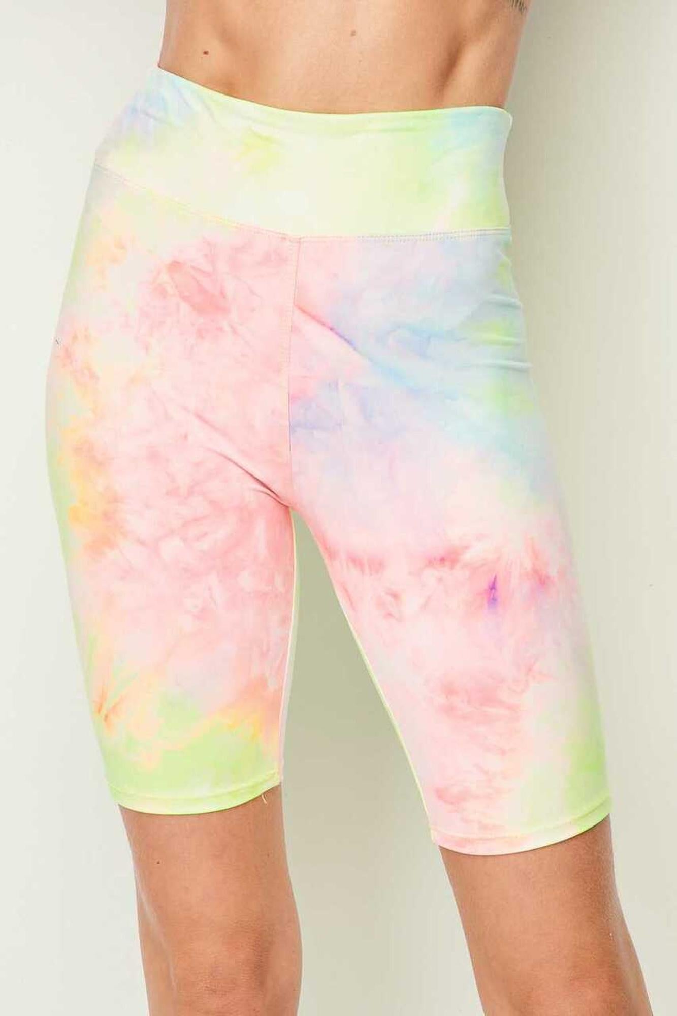 Pastel Tie Dye High Waisted Biker Shorts - Plus Size - 1XL 2XL 3XL - 3 Inch Waist