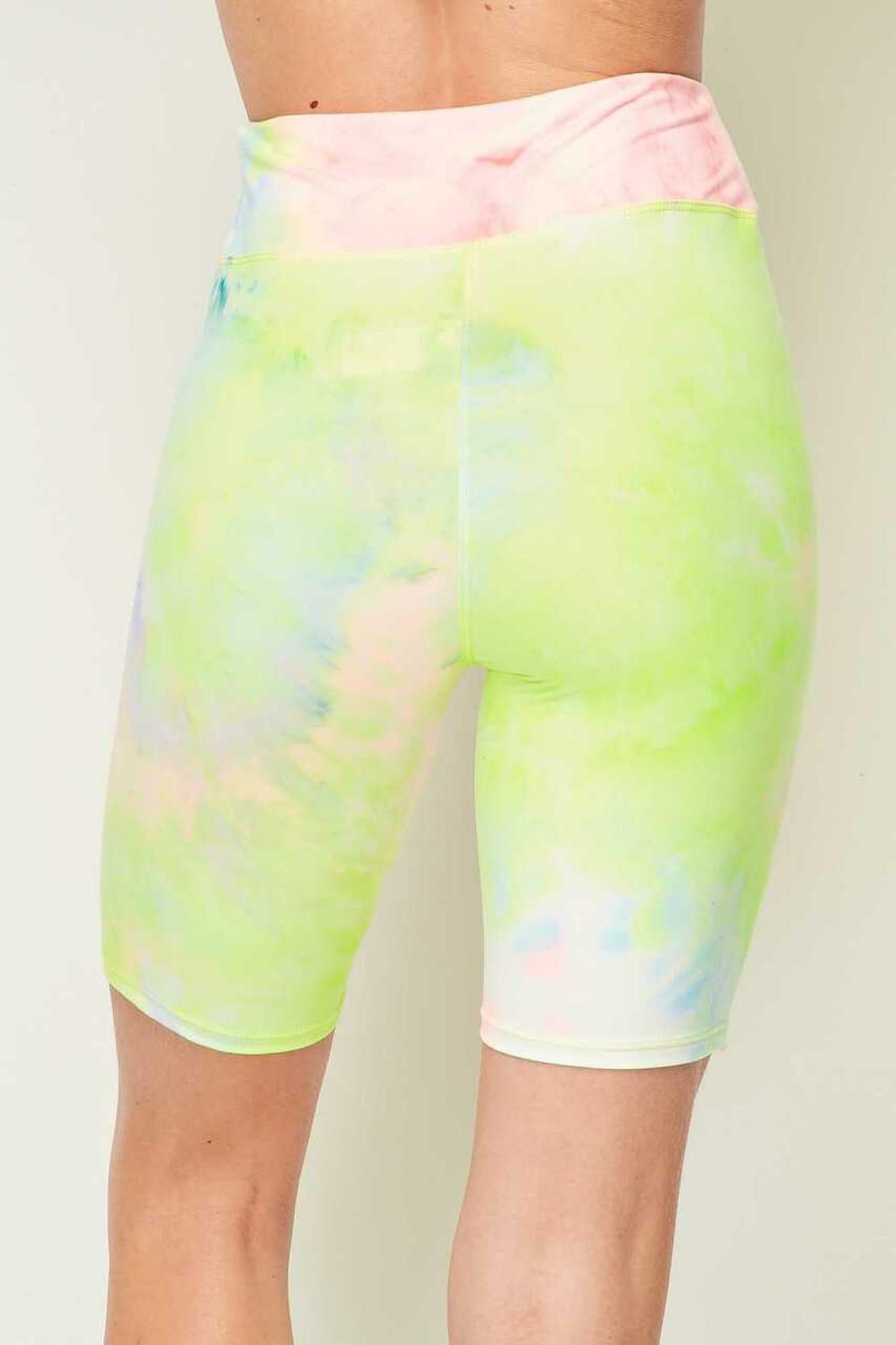 Pastel Tie Dye High Waisted Biker Shorts - Plus Size - 1XL 2XL 3XL - 3 Inch Waist