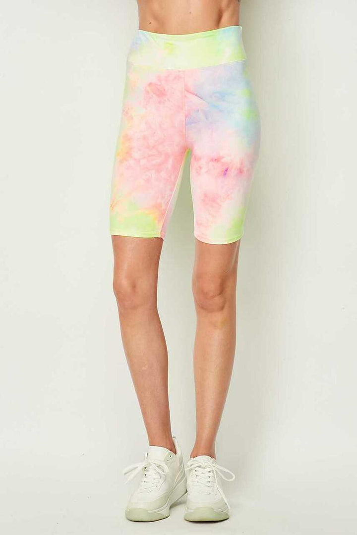 Pastel Tie Dye High Waisted Biker Shorts - Plus Size - 1XL 2XL 3XL - 3 Inch Waist