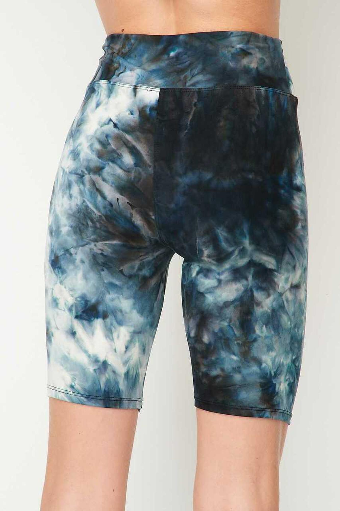 Steel Blue Tie Dye High Waisted Biker Shorts - Plus Size - 1XL 2XL 3XL - 3 Inch Waist