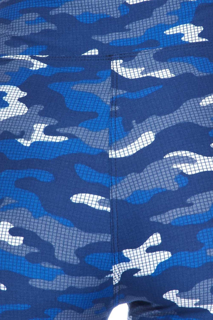 Buttery Soft Blue Grid Camouflage Plus Size Shorts (One Size Plus,Blue)