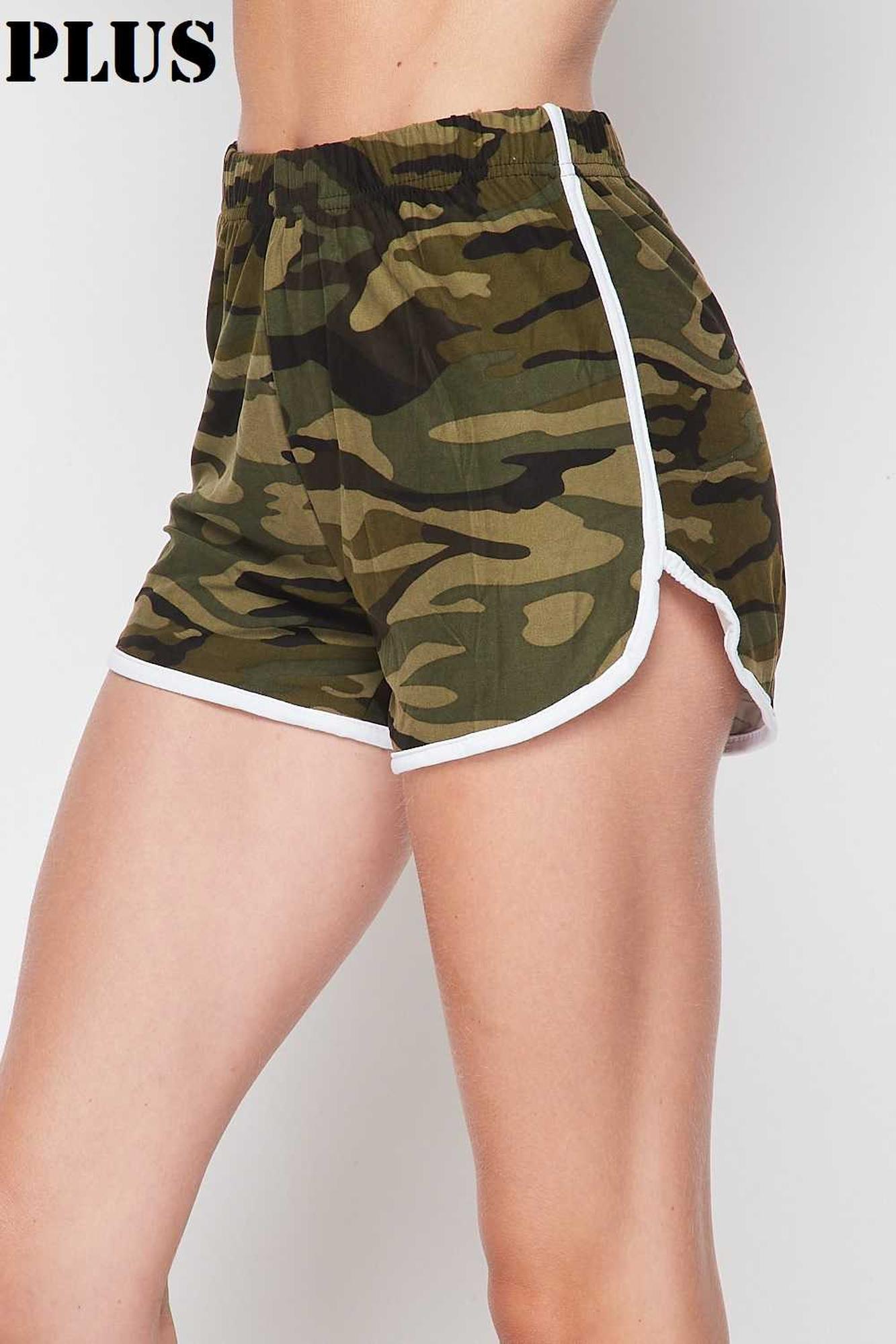 Buttery Smooth Green and White Camouflage Dolphin Shorts - Plus Size - 1XL 2XL 3XL