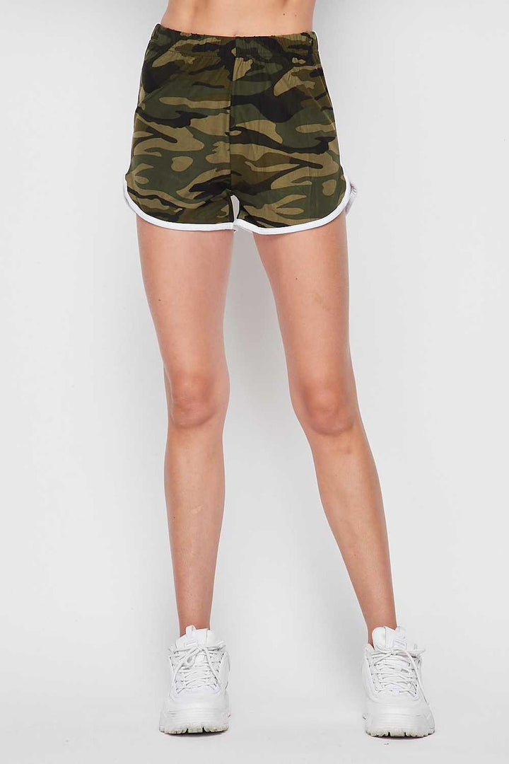 Buttery Smooth Green and White Camouflage Dolphin Shorts - Plus Size - 1XL 2XL 3XL