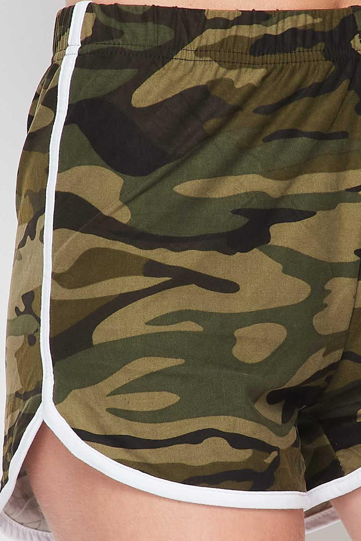 Buttery Smooth Green and White Camouflage Dolphin Shorts - Plus Size - 1XL 2XL 3XL