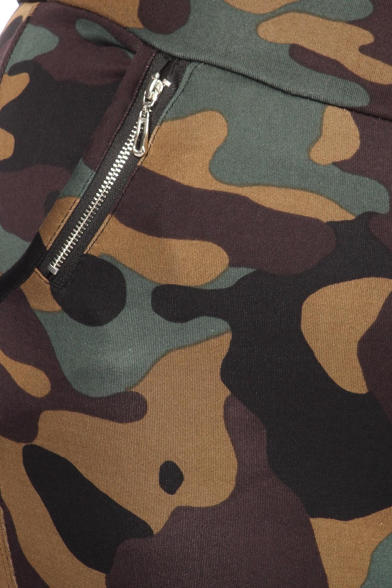 Brown Camouflage High Waisted Treggings with Zipper Accent Pockets - Plus Size - 1XL 2XL 3XL