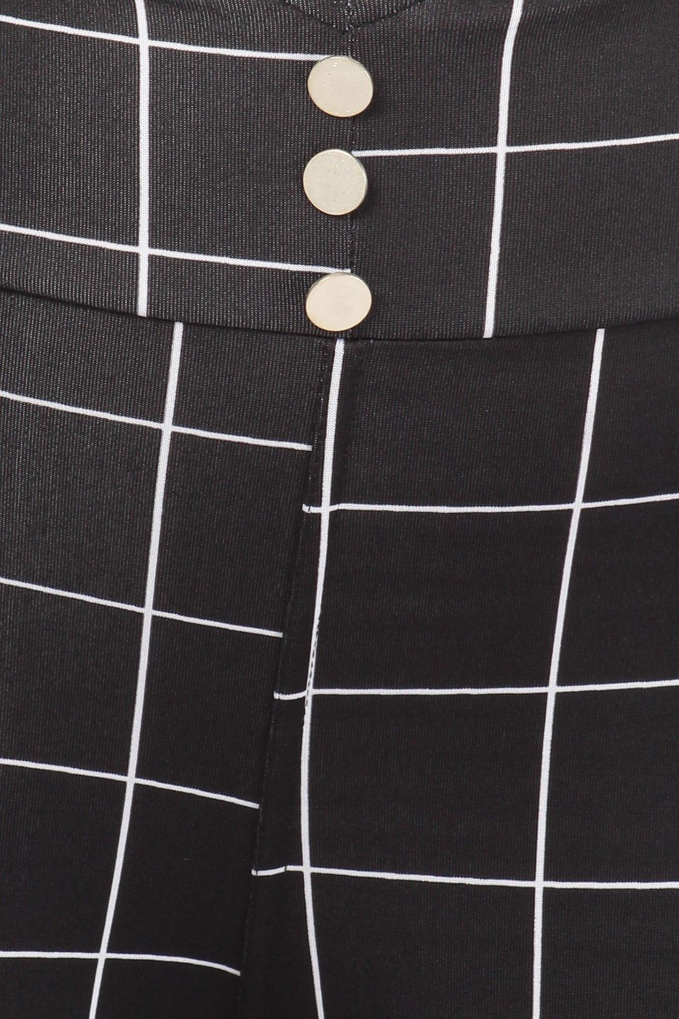 High Waisted Grid Print Button Detail Treggings with Pockets - Plus Size - 1XL 2XL 3XL