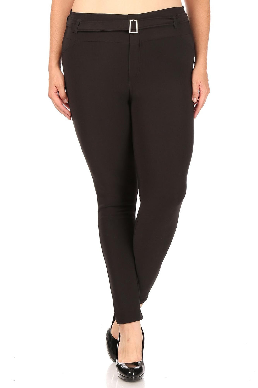 Black Belted Treggings with Pockets - Plus Size - 1XL 2XL 3XL