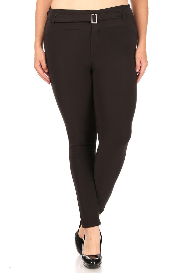Black Belted Treggings with Pockets - Plus Size - 1XL 2XL 3XL