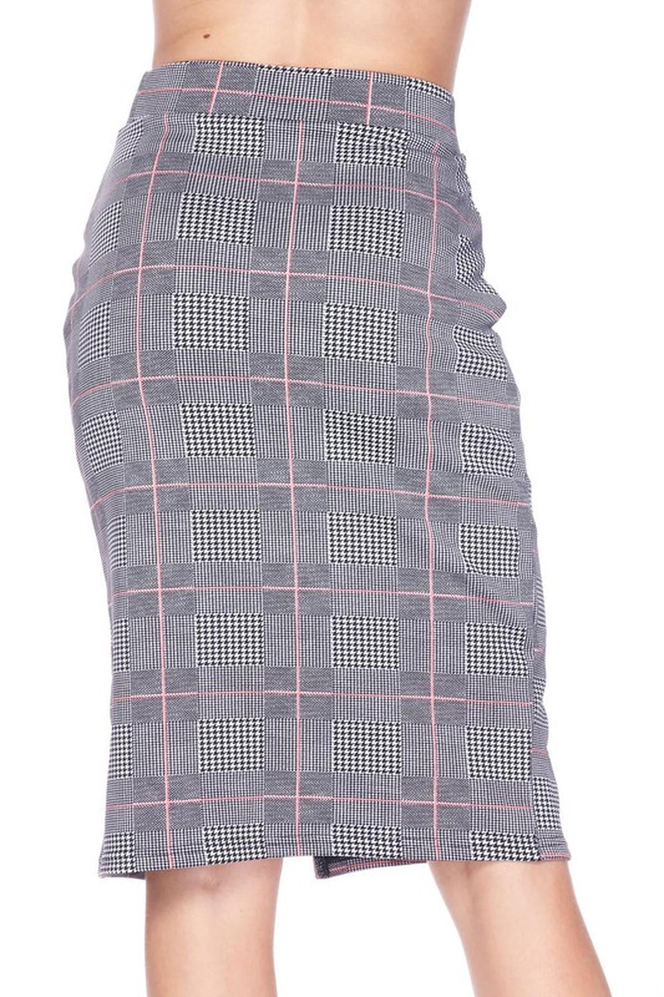 Silky Soft Scuba Coral Glen Plaid Plus Size Pencil Skirt with Front Slit