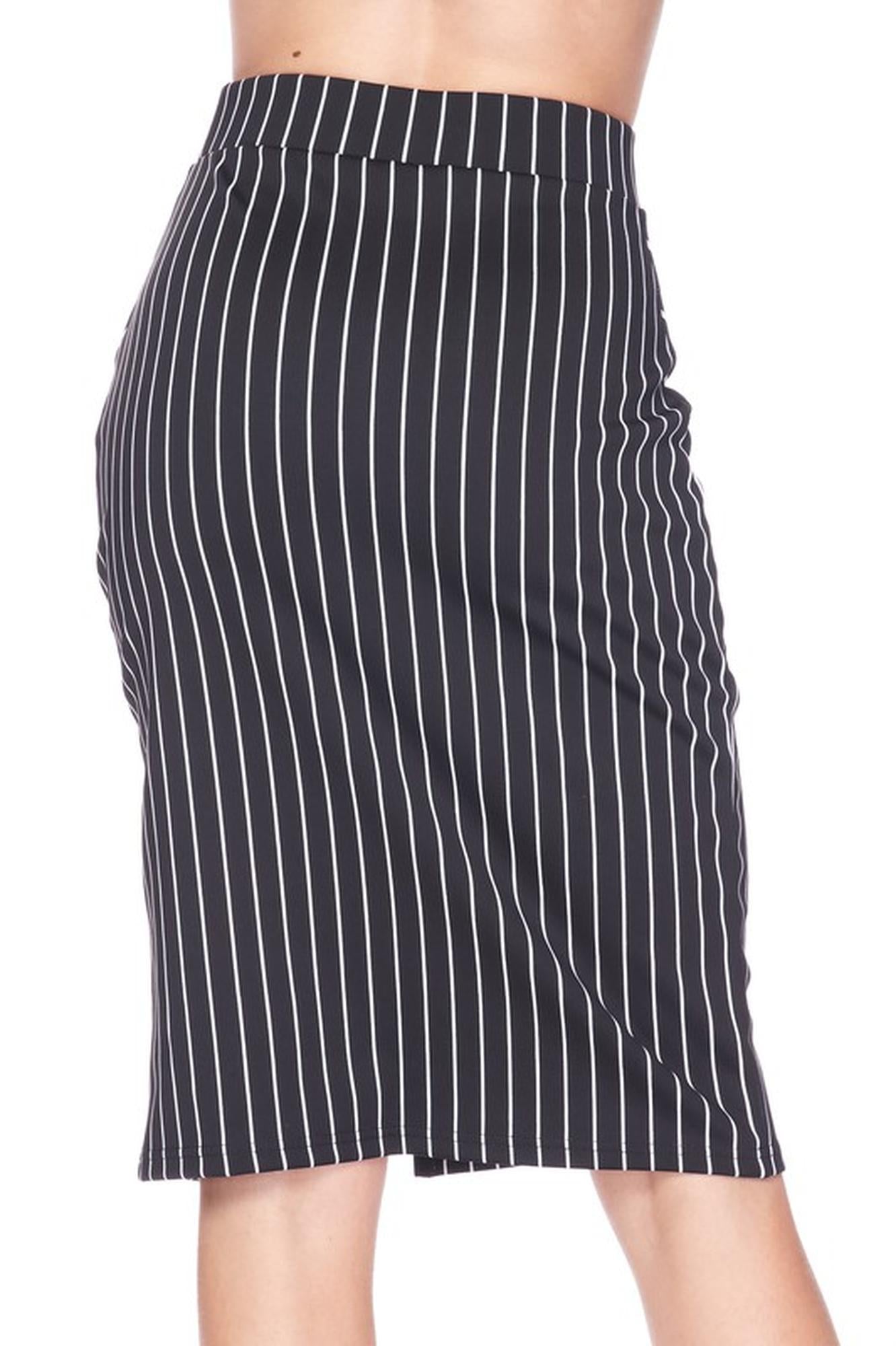 Silky Soft Scuba Black and White Pinstripe Plus Size Pencil Skirt with Front Slit