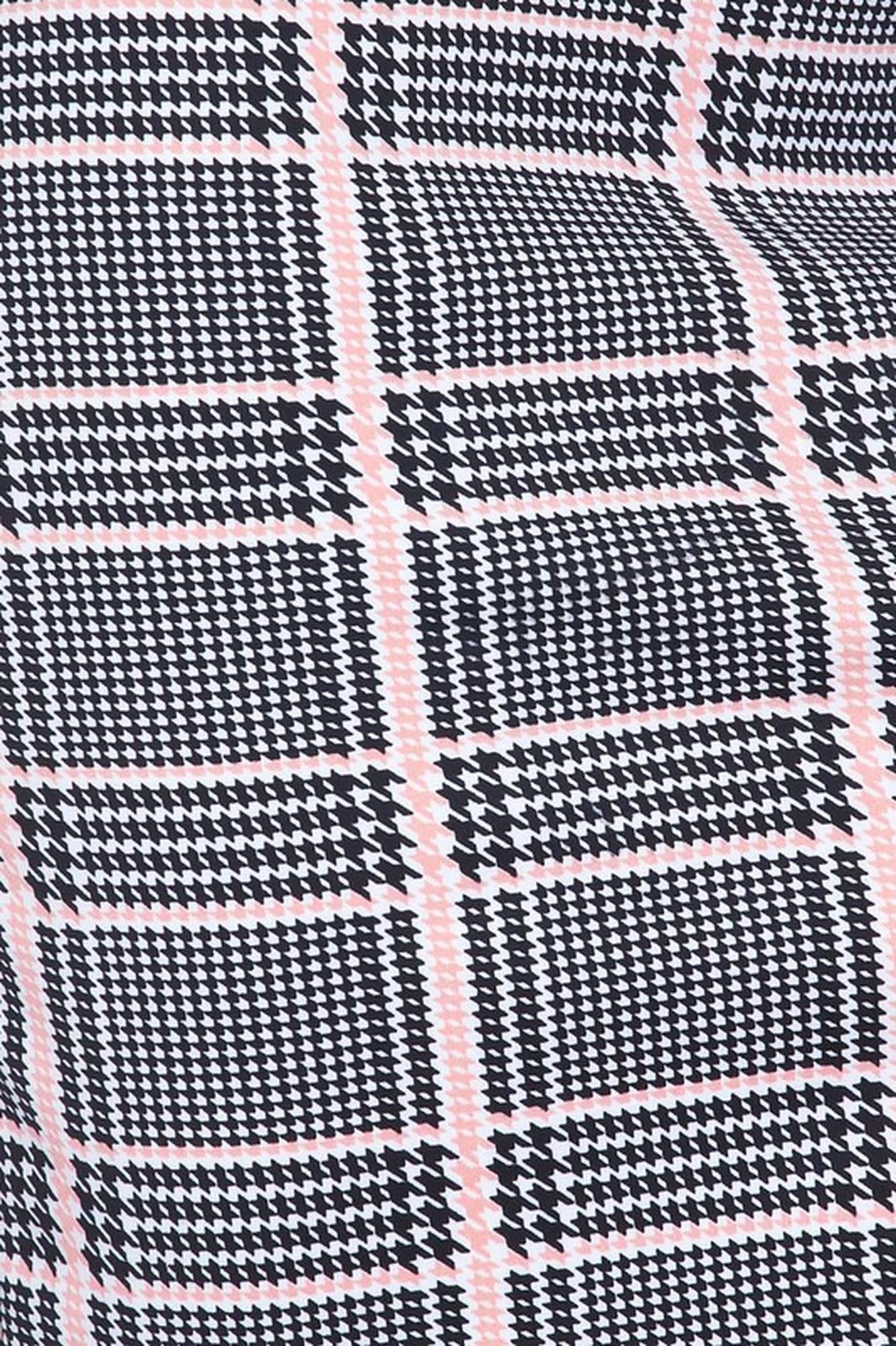 Silky Soft Scuba Baby Pink Glen Plaid Plus Size Pencil Skirt with Front Slit