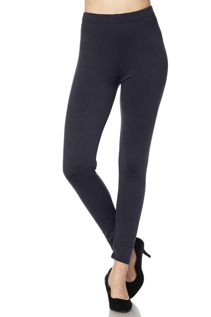 Fleece Lined Solid Leggings - Plus Size - 1XL 2XL 3XL