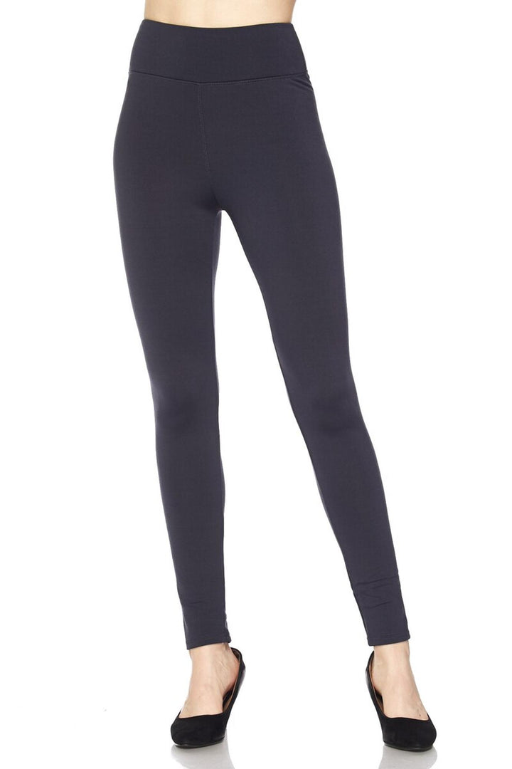 High Waisted Fleece Lined Plus Size Leggings - 5 Inch Waistband
