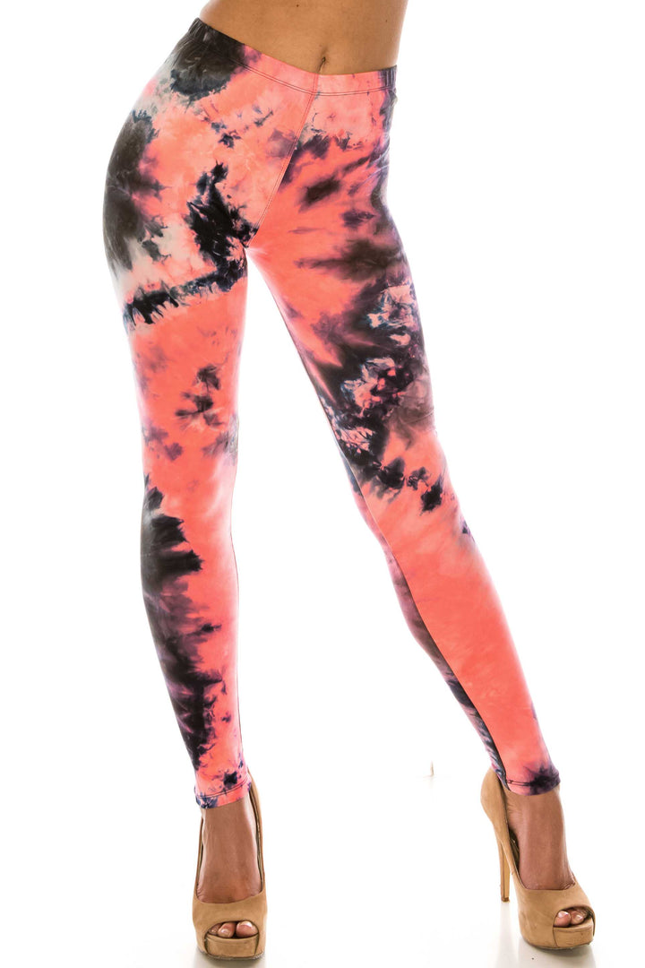 Buttery Soft Coral Tie Dye Plus Size Leggings (One Size Plus,Coral)