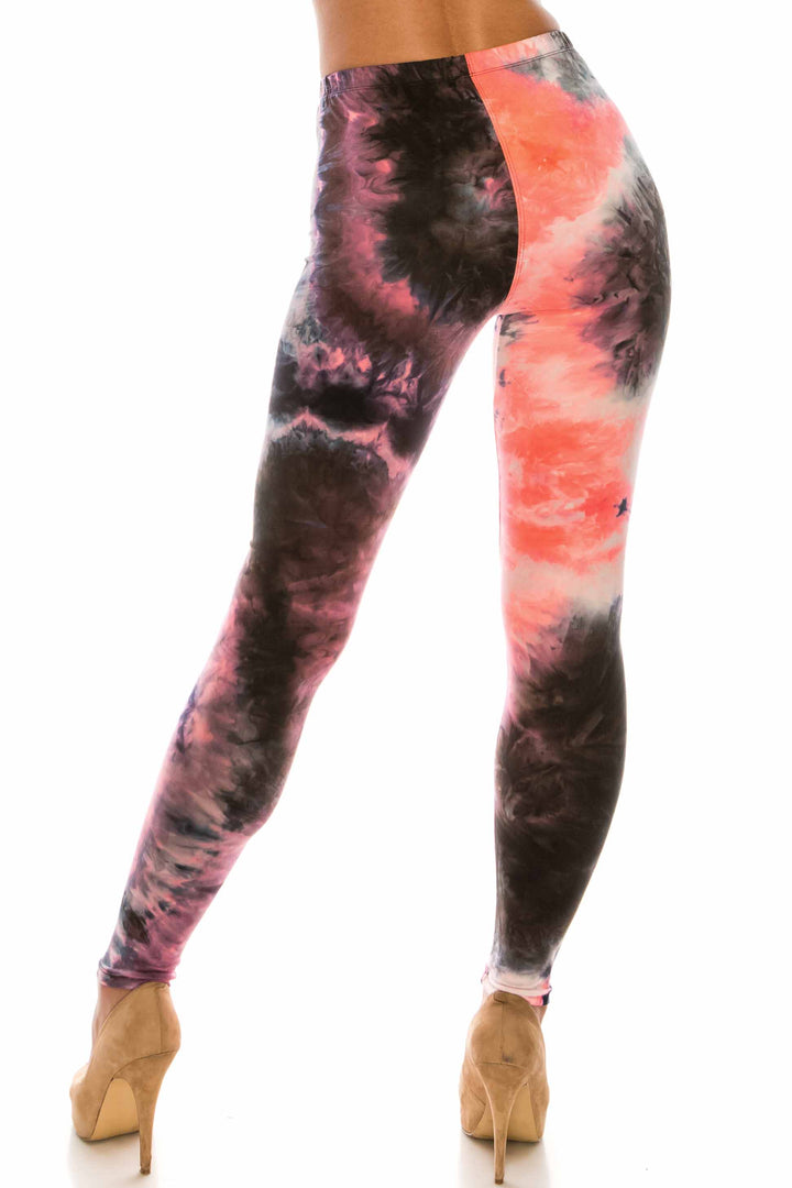 Buttery Soft Coral Tie Dye Plus Size Leggings (One Size Plus,Coral)