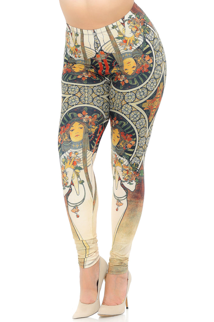 Creamy Soft Premium Women's Leggings Gaia Mucha Plus Size, High Rise, Stretchy & Breathable, Comfortable Fit - by USA Fashion