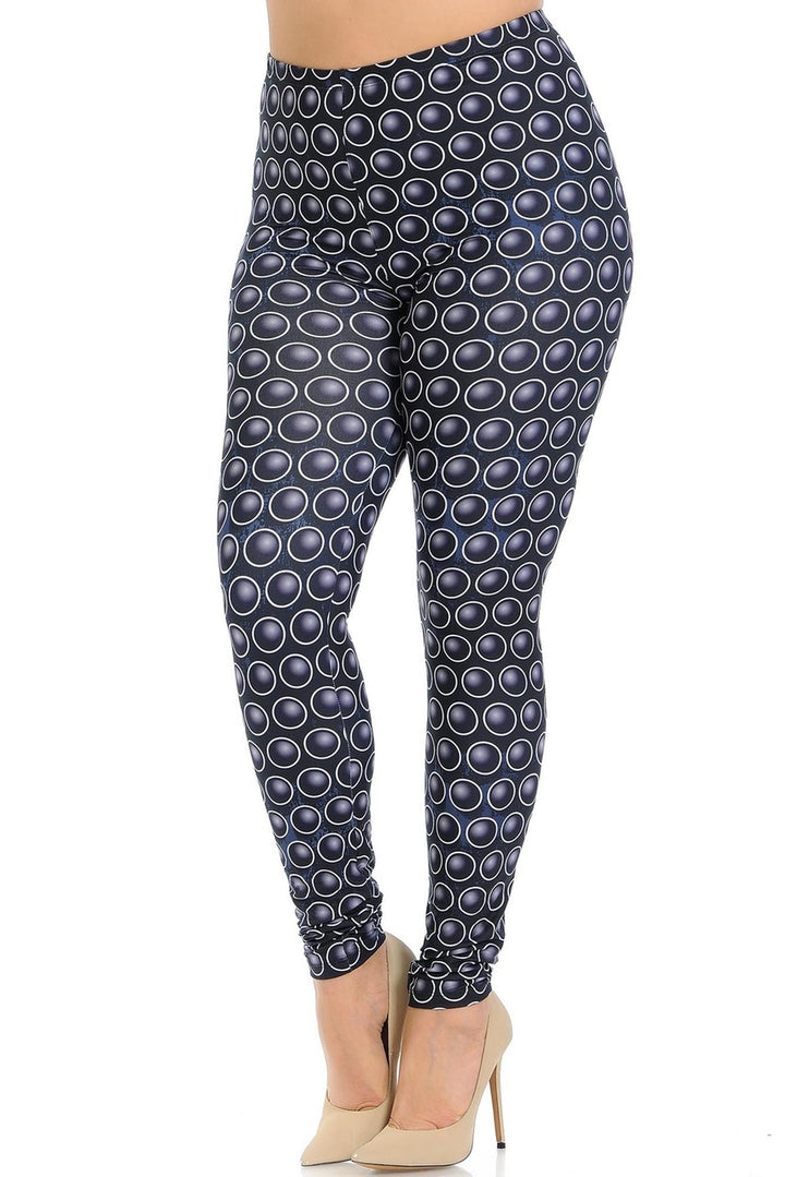 Plus Size - Creamy Soft Women's Laser Print Skin Smoothing Fashion Print Leggings - 3D Polka Dot