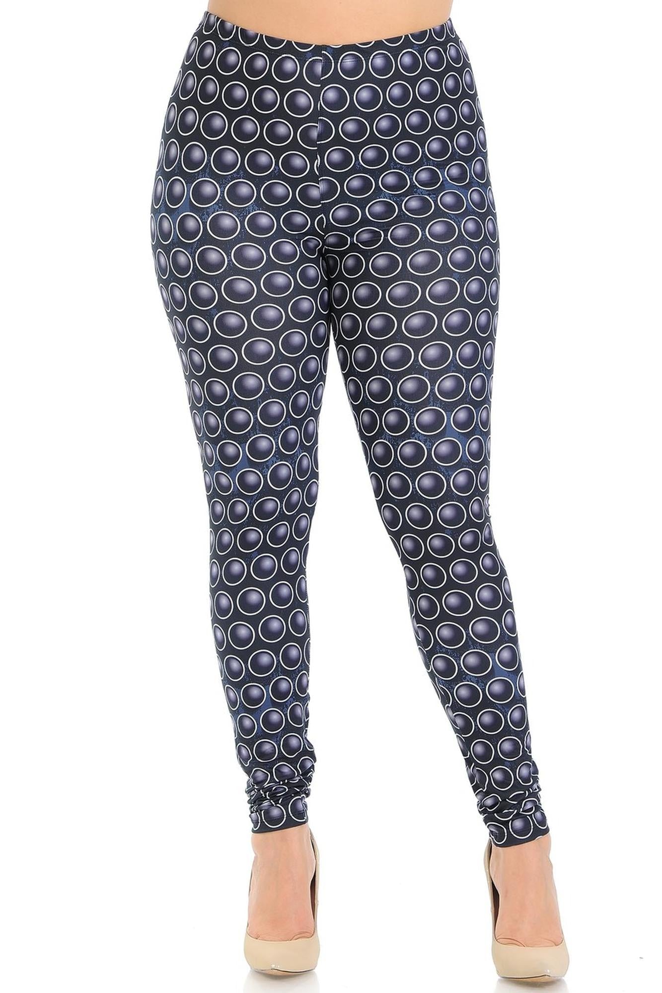 Plus Size - Creamy Soft Women's Laser Print Skin Smoothing Fashion Print Leggings - 3D Polka Dot