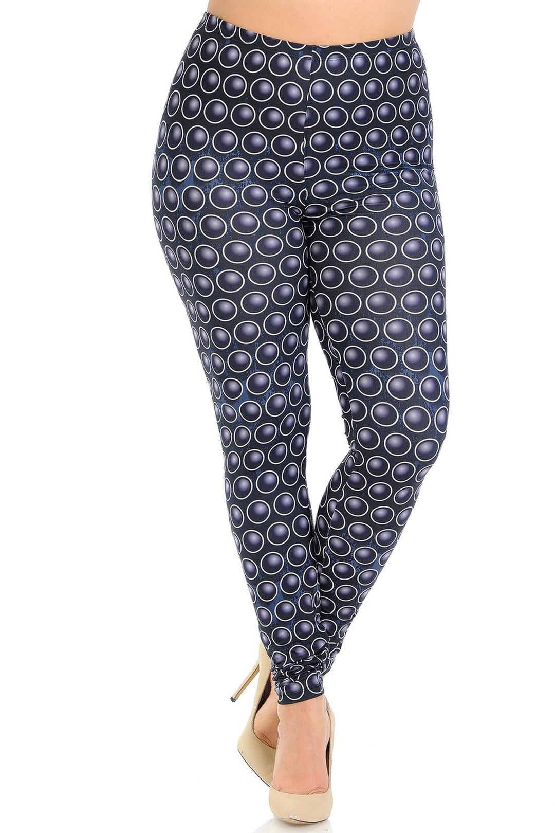 Plus Size - Creamy Soft Women's Laser Print Skin Smoothing Fashion Print Leggings - 3D Polka Dot