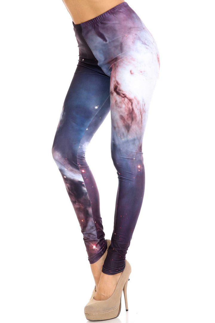 Plus Size - Creamy Soft Women's Laser Print Skin Smoothing Fashion Print Leggings - Black Galaxy
