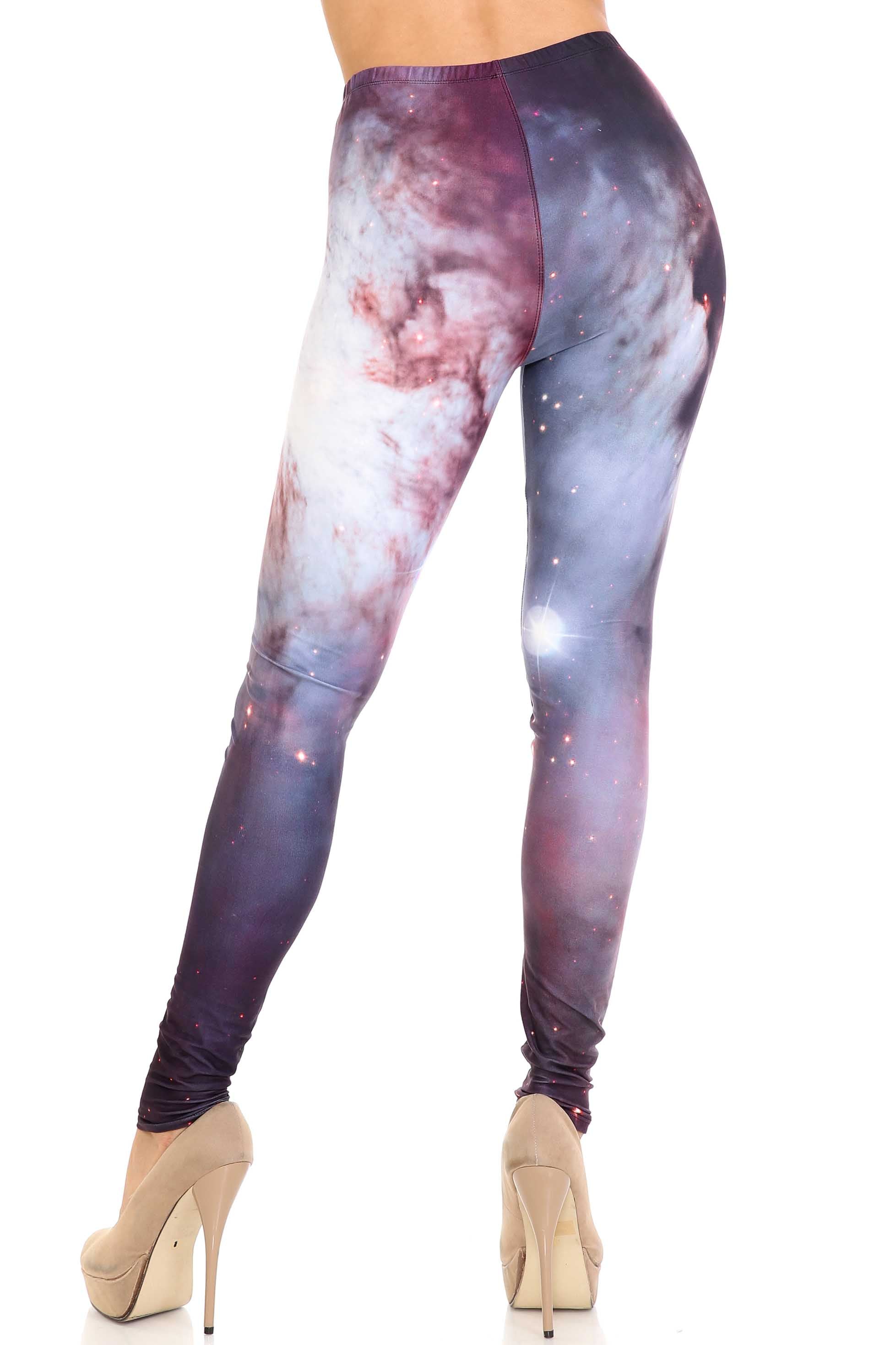 Plus Size - Creamy Soft Women's Laser Print Skin Smoothing Fashion Print Leggings - Black Galaxy