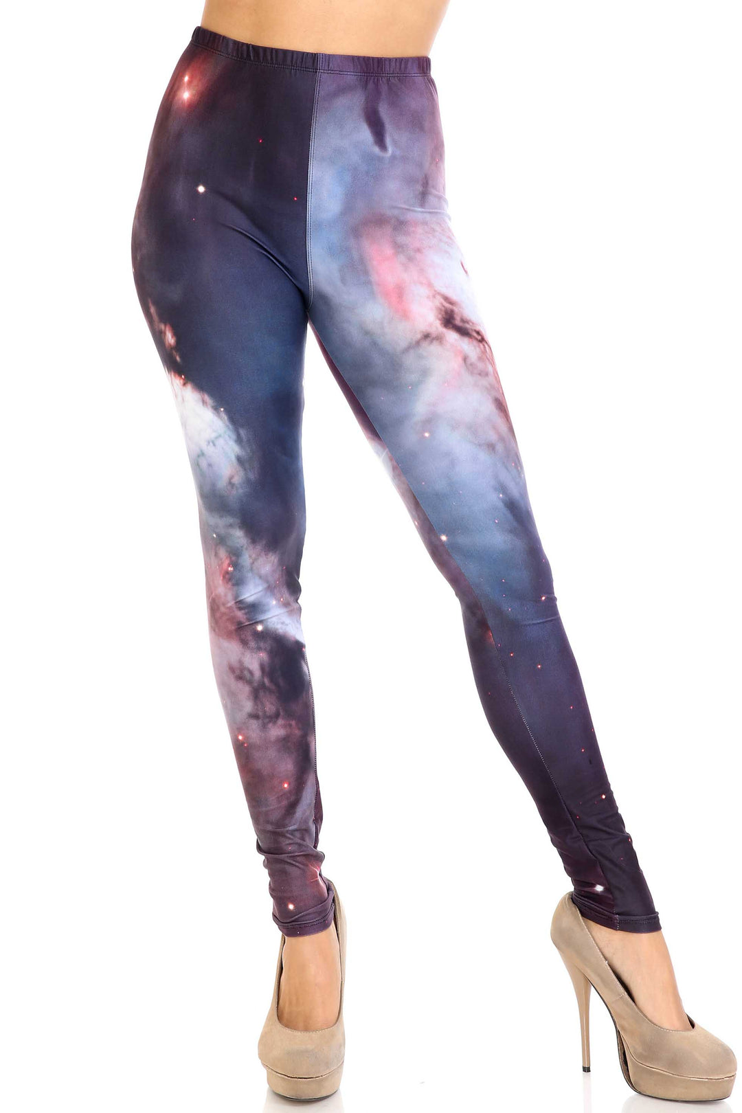 Plus Size - Creamy Soft Women's Laser Print Skin Smoothing Fashion Print Leggings - Black Galaxy